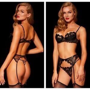 Honey Birdette Black Heart 🖤 Faux Leather Bra 3 Piece Set Rare/Retired